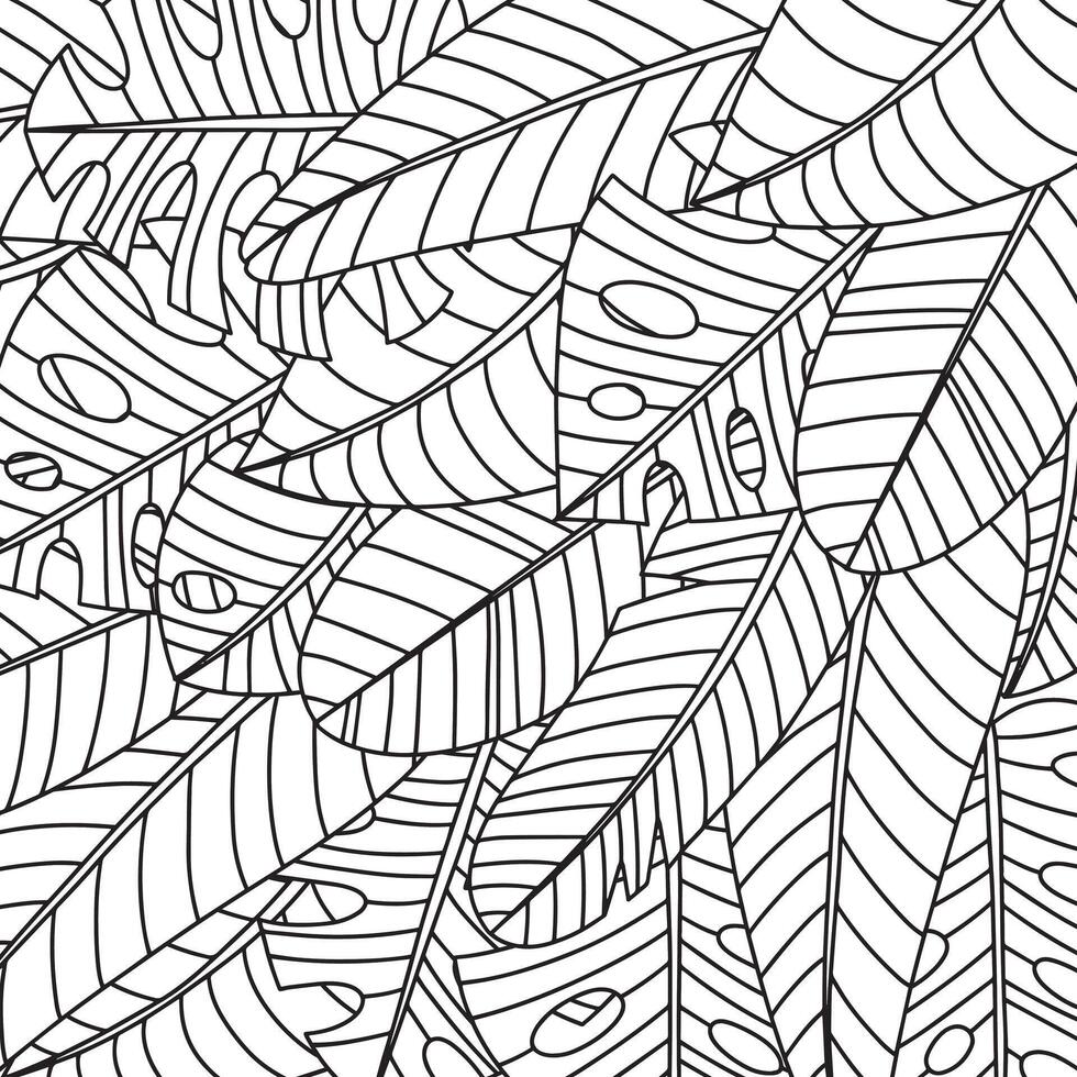 Tropical leaf line art wallpaper background . Natural monstera and banana leaves pattern design in minimalist linear contour simple style. Design for fabric, print, cover, banner, decoration. vector