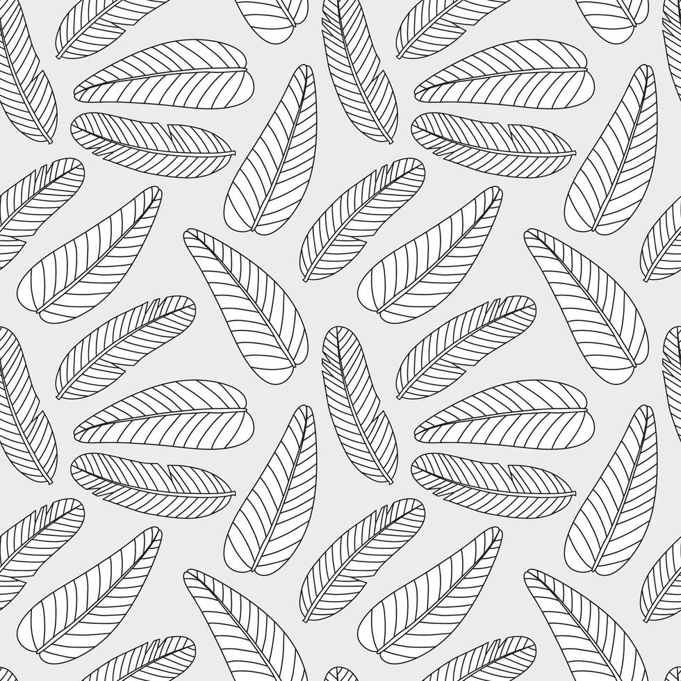 Tropical leaf line art wallpaper background. Design of natural monstera leaves and banana leaves in a minimalist linear outline style. Design for fabric, print, cover, banner, decoration. vector