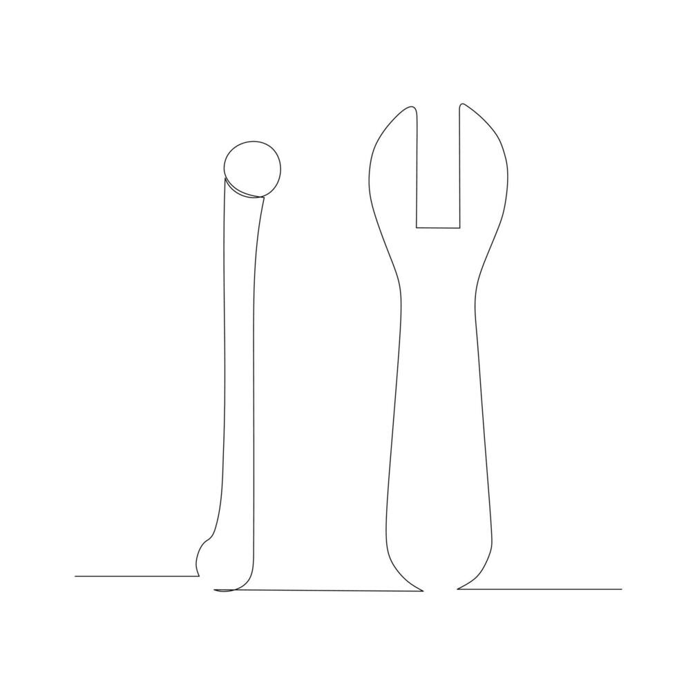 Simple drawing of spanner Illustration design of tools for Industrial concept . single line continuous drawing. vector