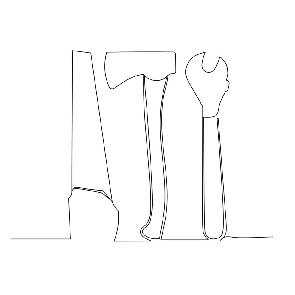 a set of tools in home carpentry. Illustration design of tools for Industrial concept . single line continuous drawing. vector