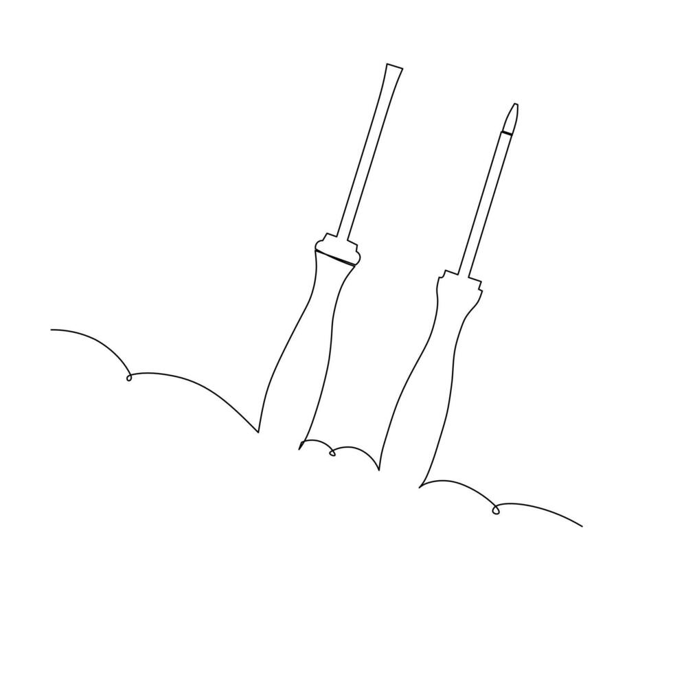 couple of screw driver. flat head and Phillips screwdriver. Industrial concept design. single line continuous drawing. vector