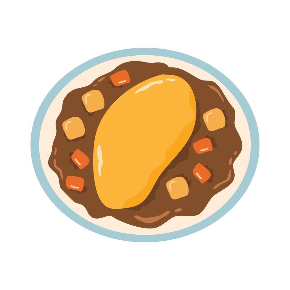 Shrimp Omelet rice with Japanese Curry vector