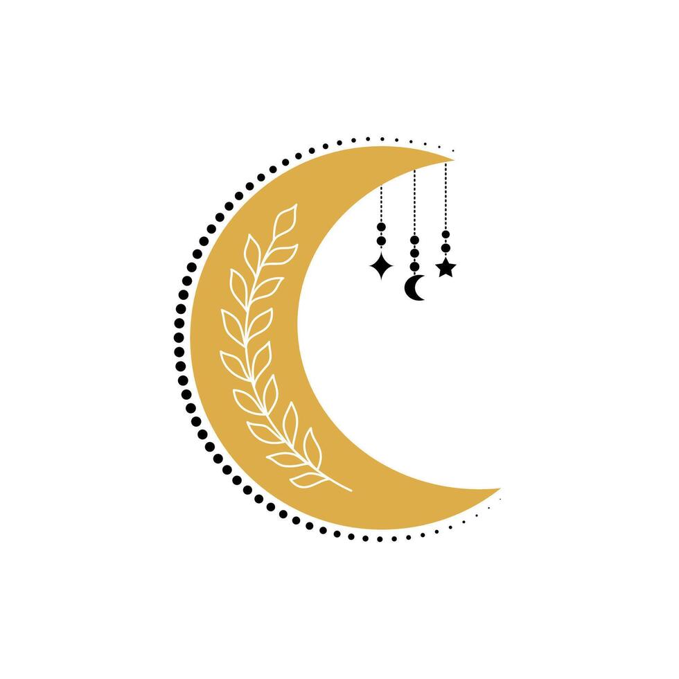 Crescent moon with plant vector