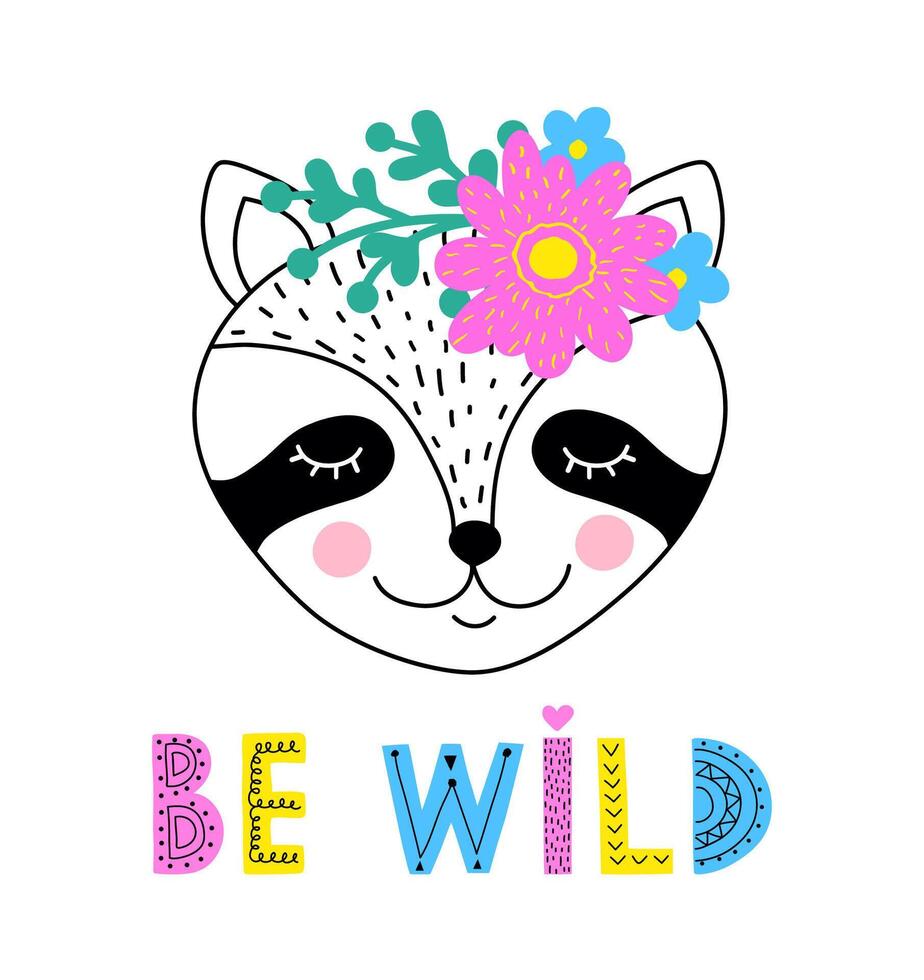 raccoon with floral wreath vector