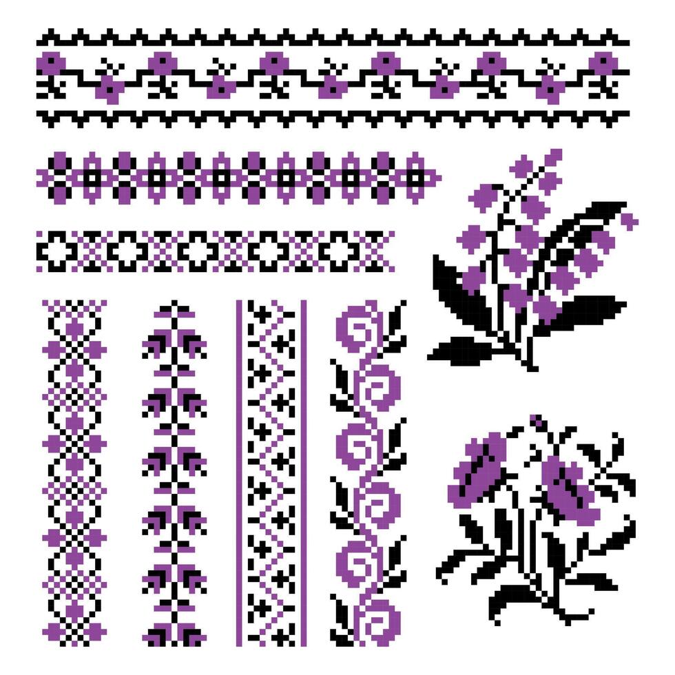 conjunto de ucranio tradicional bordado con flores vector