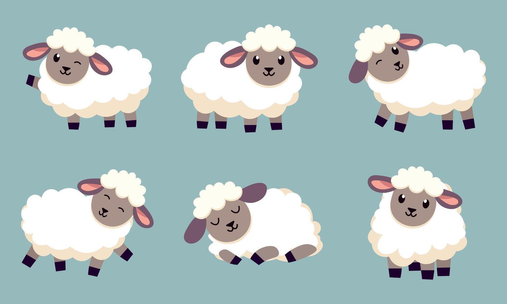 Set of cute cartoon sheep. illustration vector