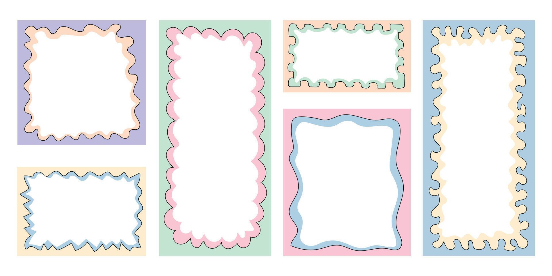 Colored frames in doodle style. Set of hand drawn paper quote frames for text . Colored shaped text box. illustration vector