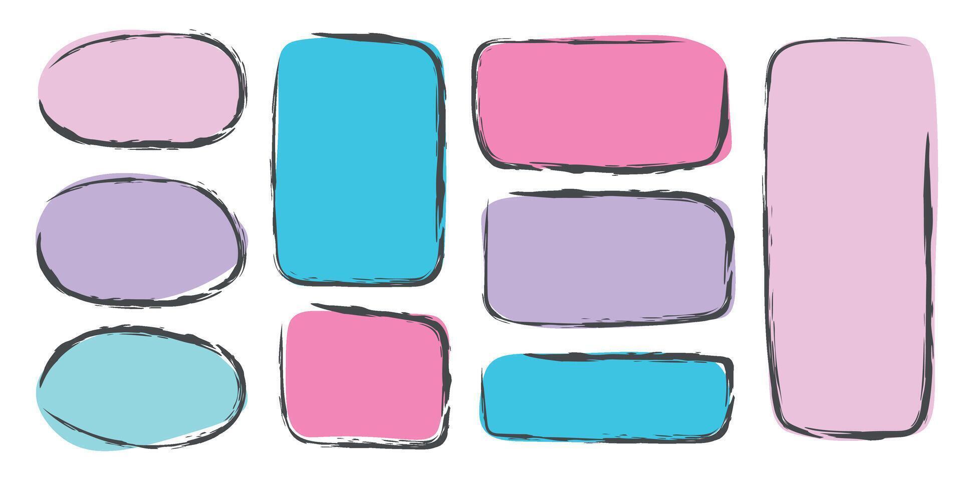 Colored frames in doodle style. Set of hand drawn paper quote frames for text . Colored shaped text box. illustration vector