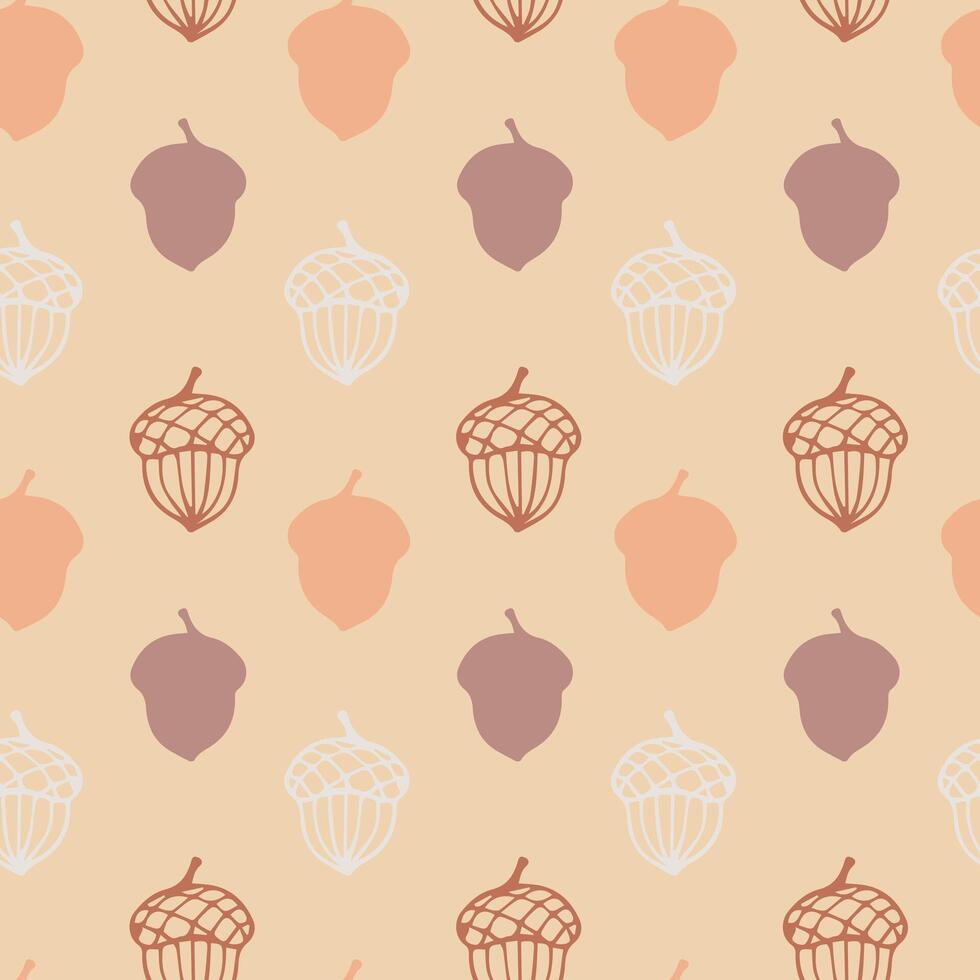 Seamless autumn pattern with stylized acorns in doodle style. illustration vector