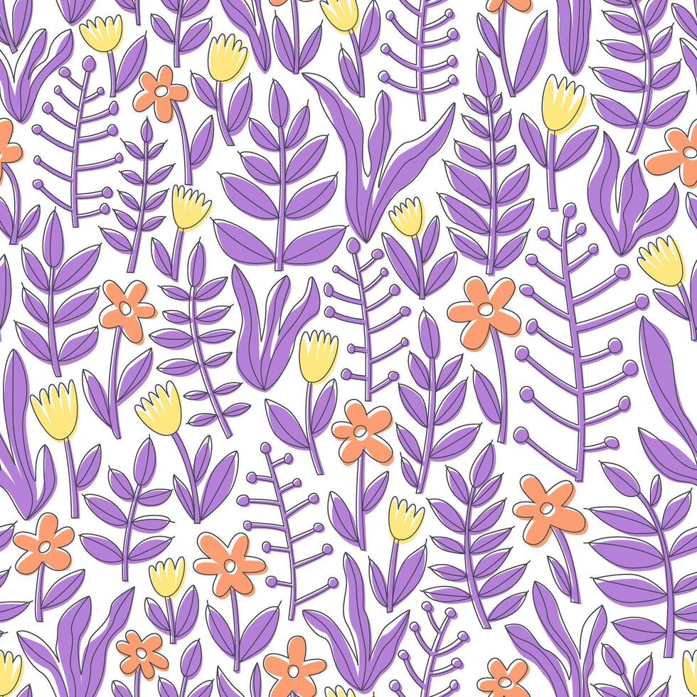 Seamless pattern for baby fabrics with beautiful flowers and grass vector