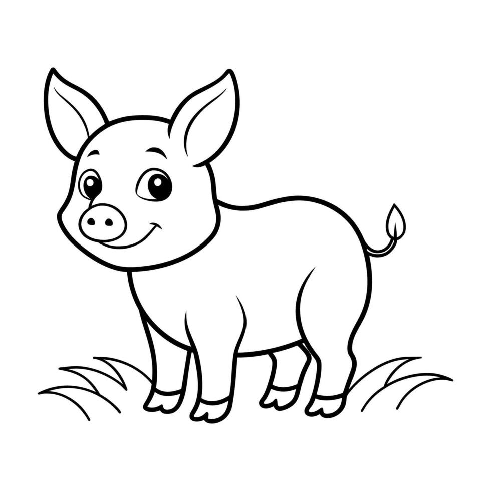 illustration of a cute pig. Children's coloring book. vector