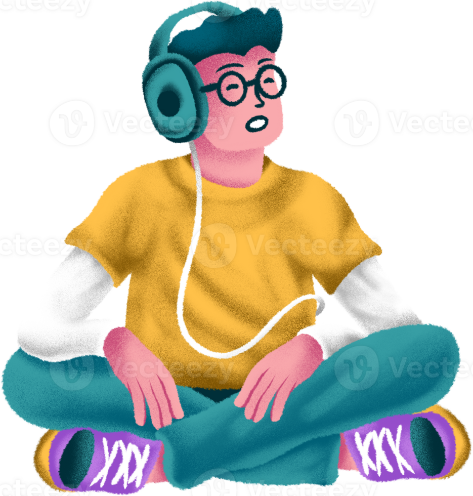 Teenager listening music illustration character png