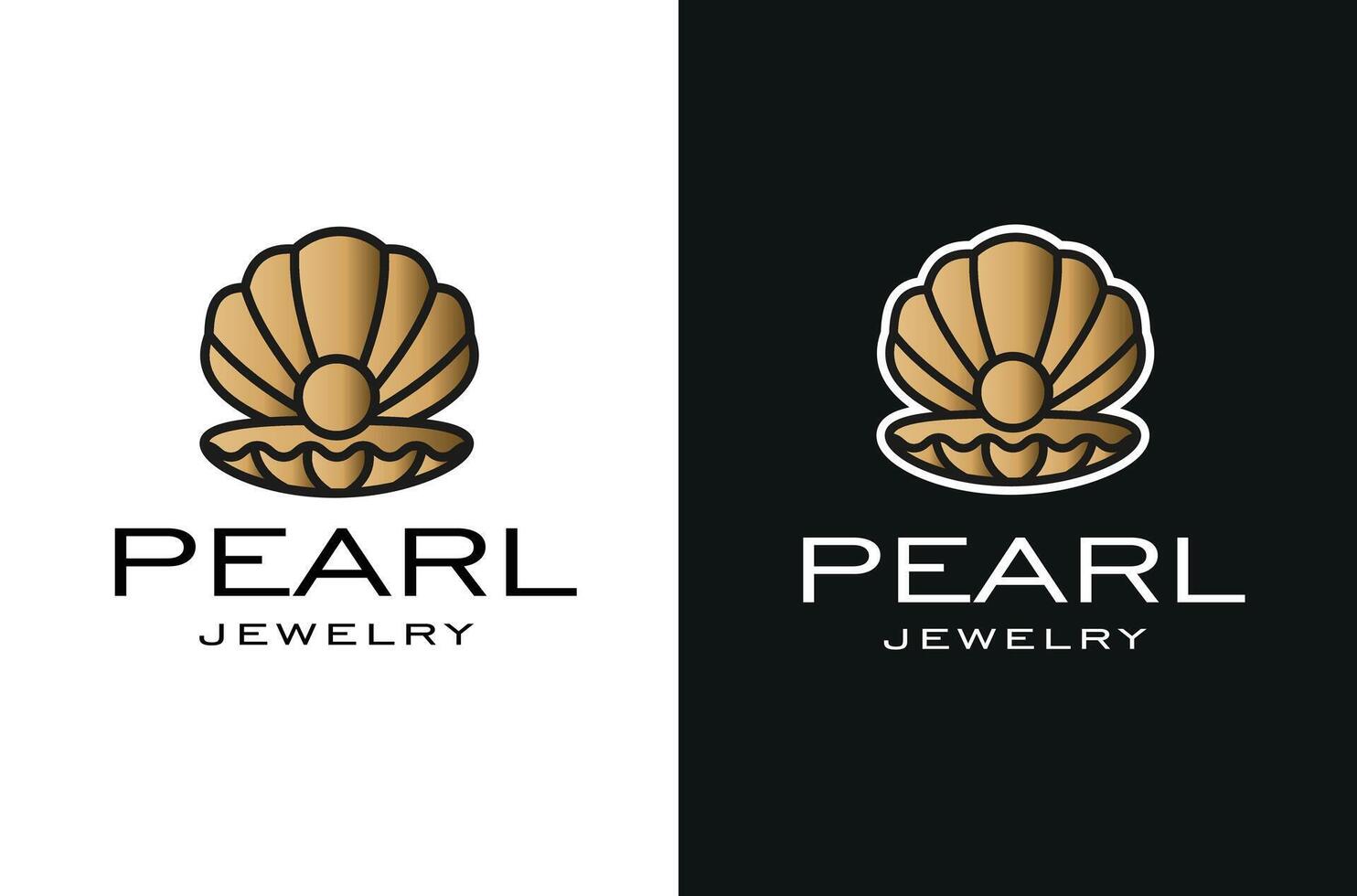 Illustration of Golden Shell with Pearl Elegant Luxury Shell Logo Design vector