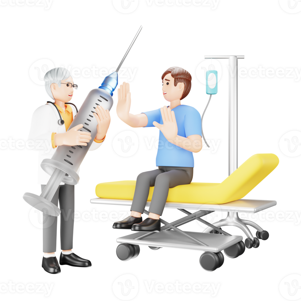 Man Fear of Injection - 3D Character Illustrationd png