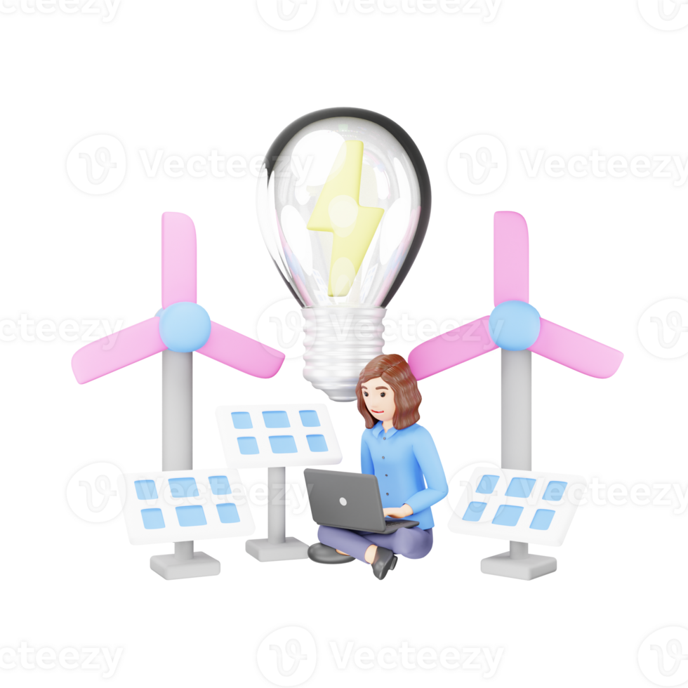 Illustration of Ecology Renewable Energy - 3D Character Sustainable Power Solutions png