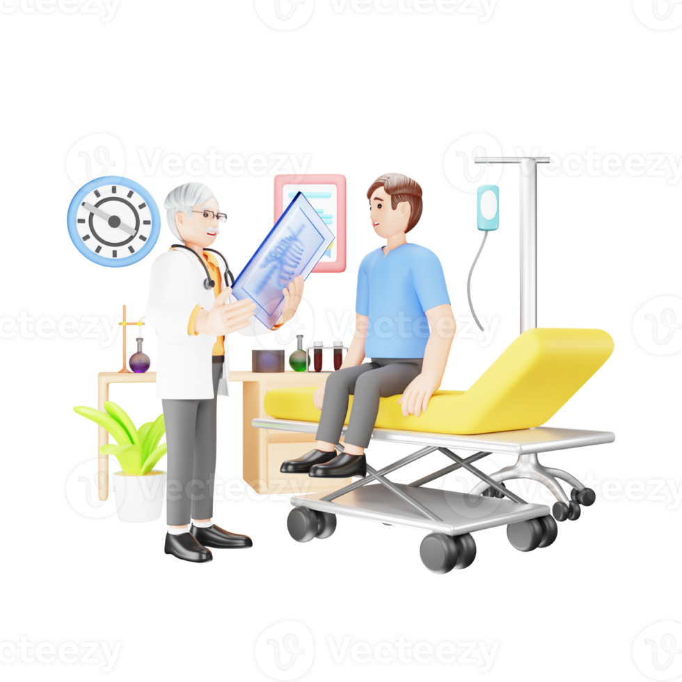 Man Panic and Fear of Doctor in 3D Character Illustration png