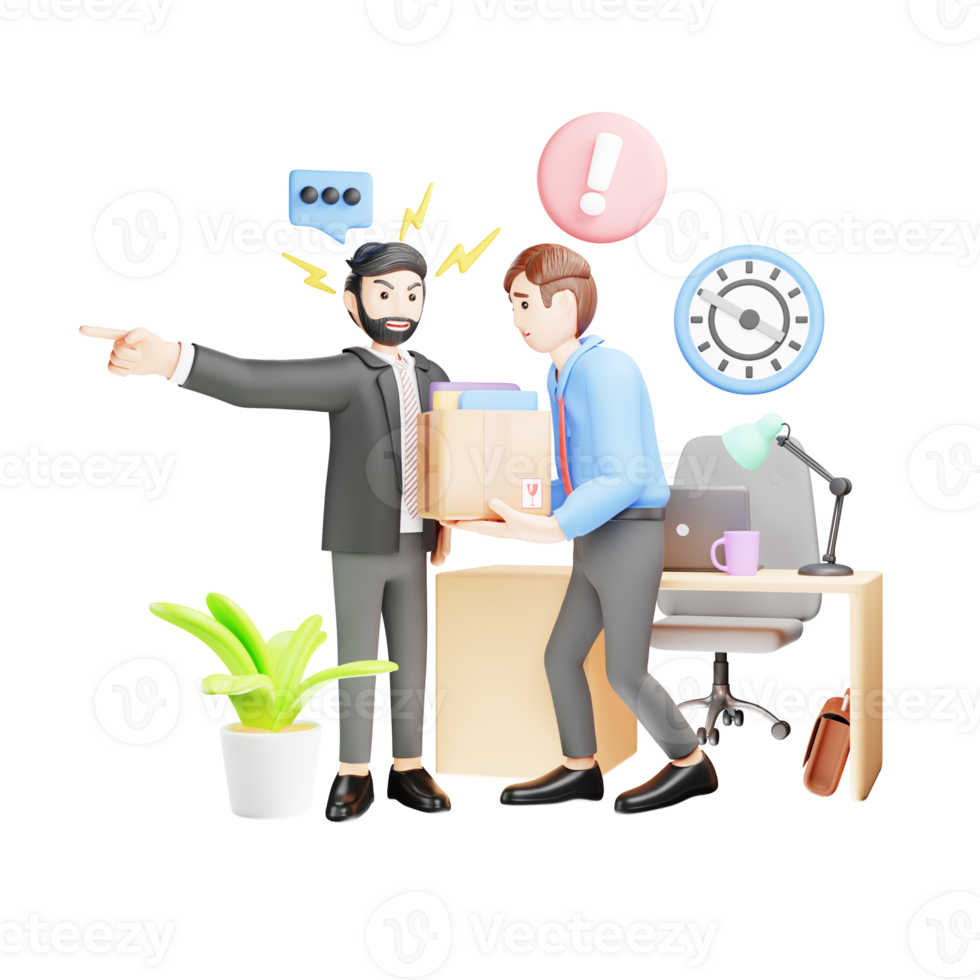 Conflict in Office Between Chief and Staff - 3D Character Illustration in Business png