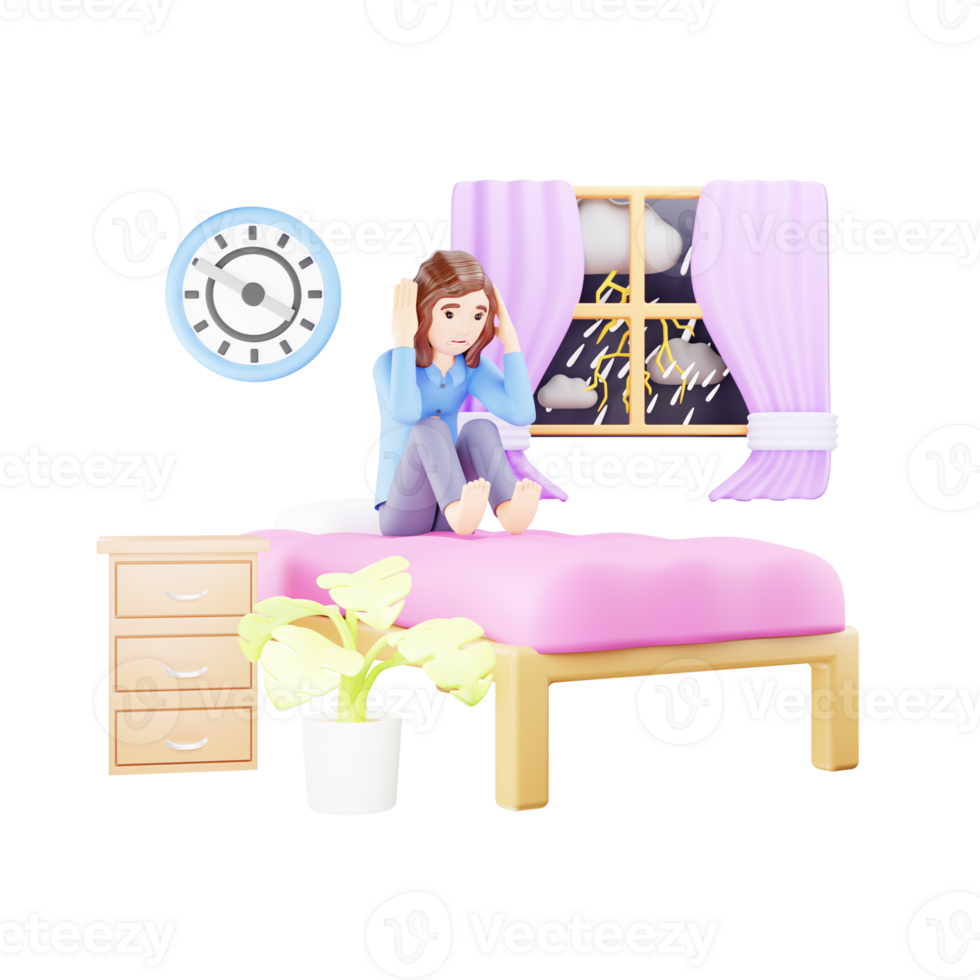 Woman Afraid of Thunder and Lightning - 3D Character Illustration png