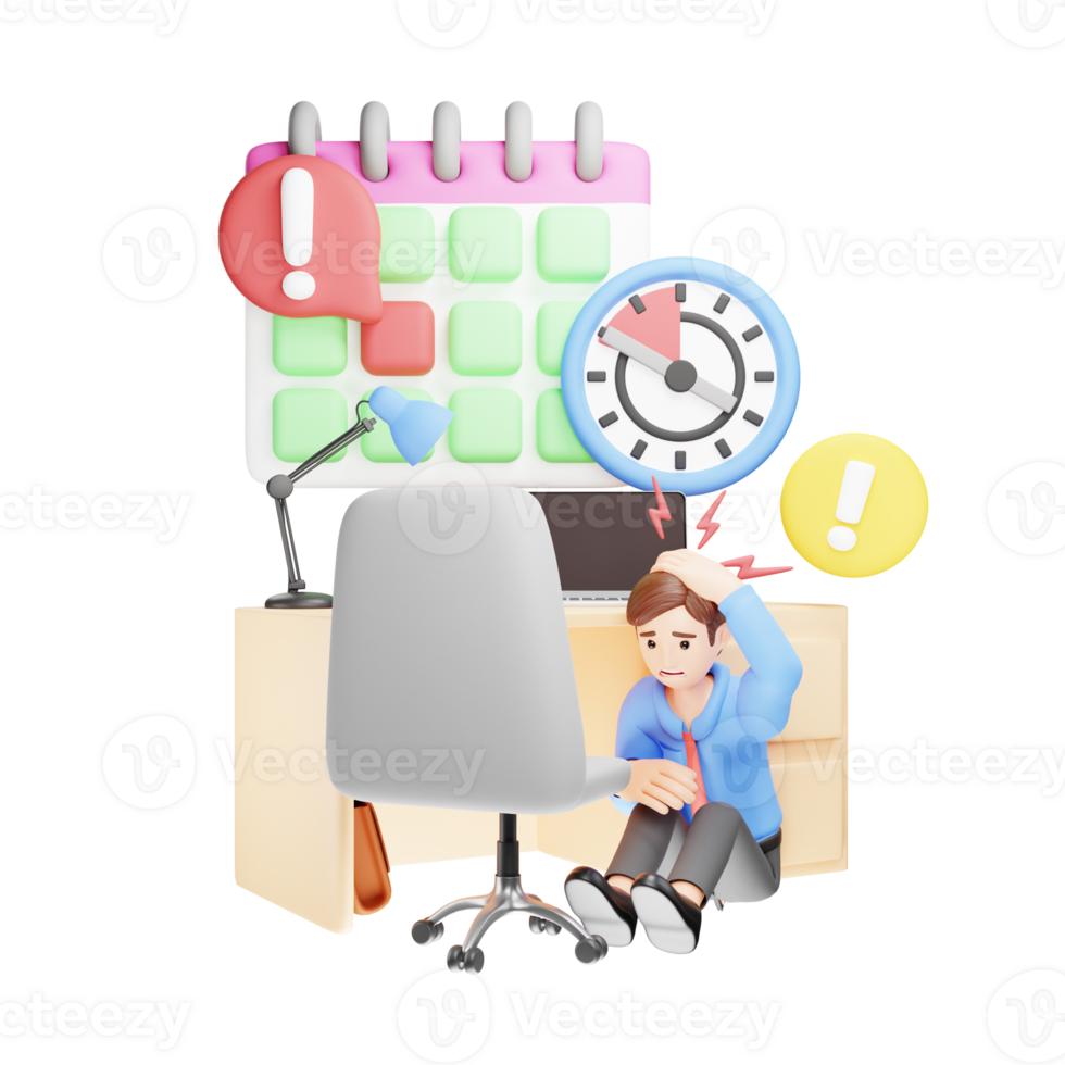 Scared Man Hiding from Work - 3D Character Illustration png