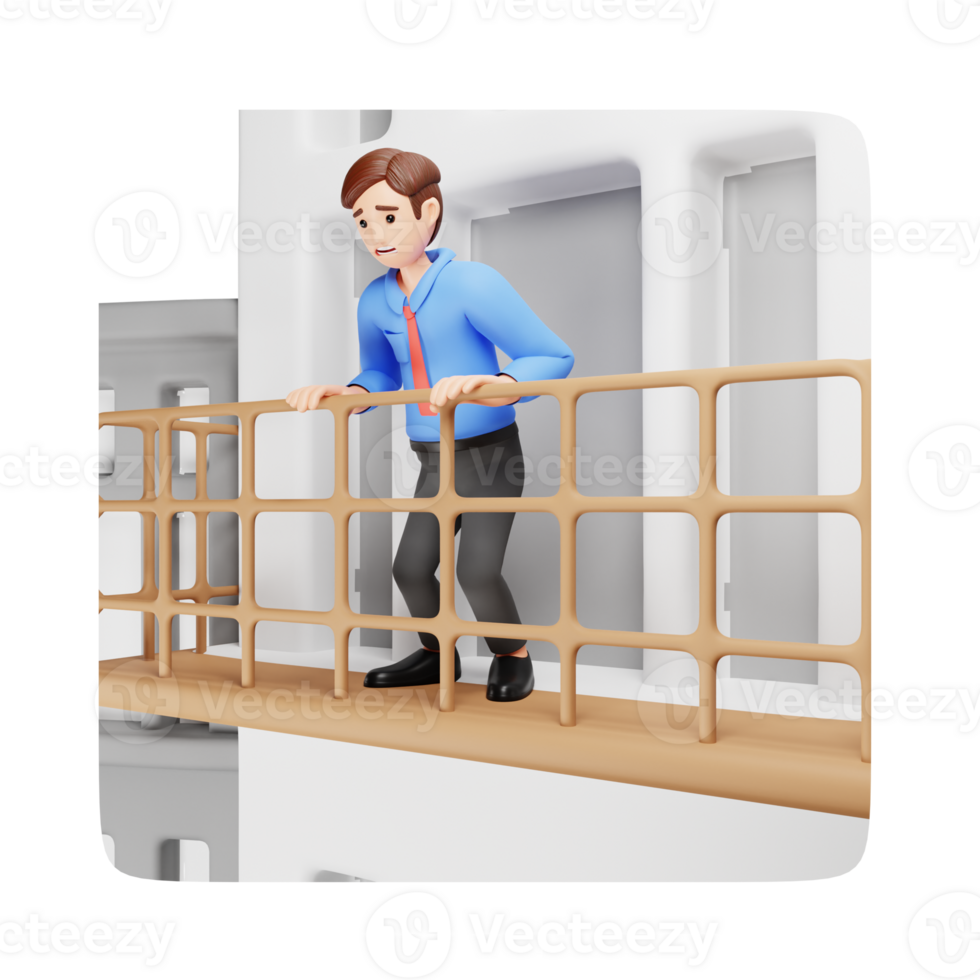 Frightened Guy Suffering from Acrophobia - 3D Character Illustration png