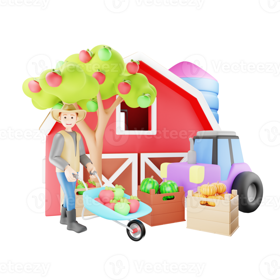 Farmer on the Farm - 3D Character Illustration Working in Rural Agriculture Field png