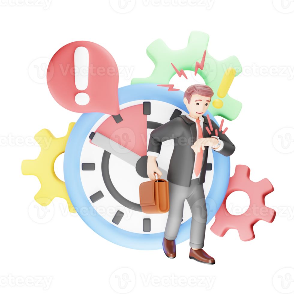 Businessman Fear of Being Late - 3D Character Illustration, Time Management in Business png