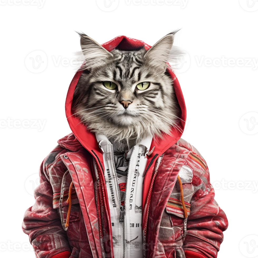 Fashion cat portrait isolated on transparent background, created with png