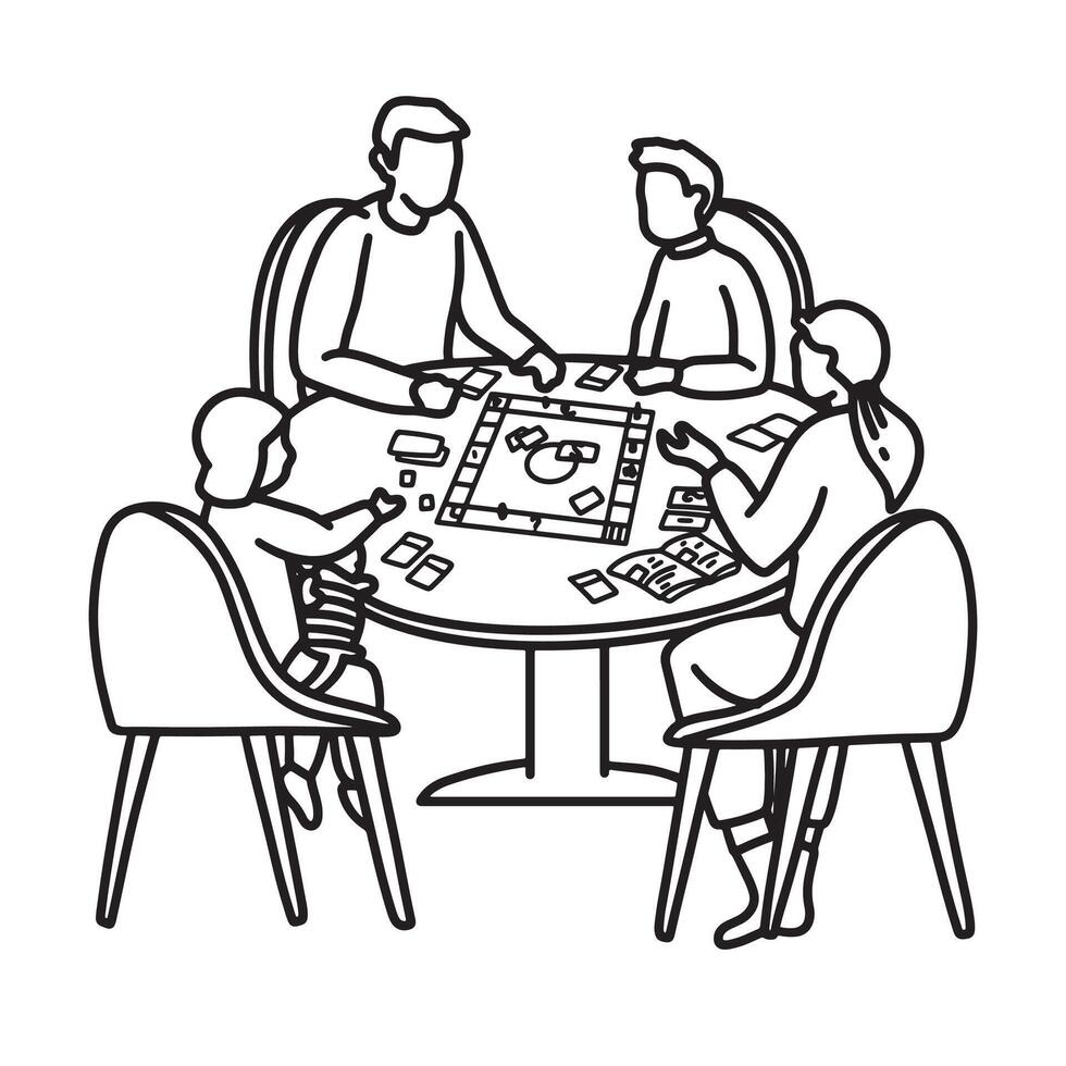 family playing game outline drawing line art community care vector