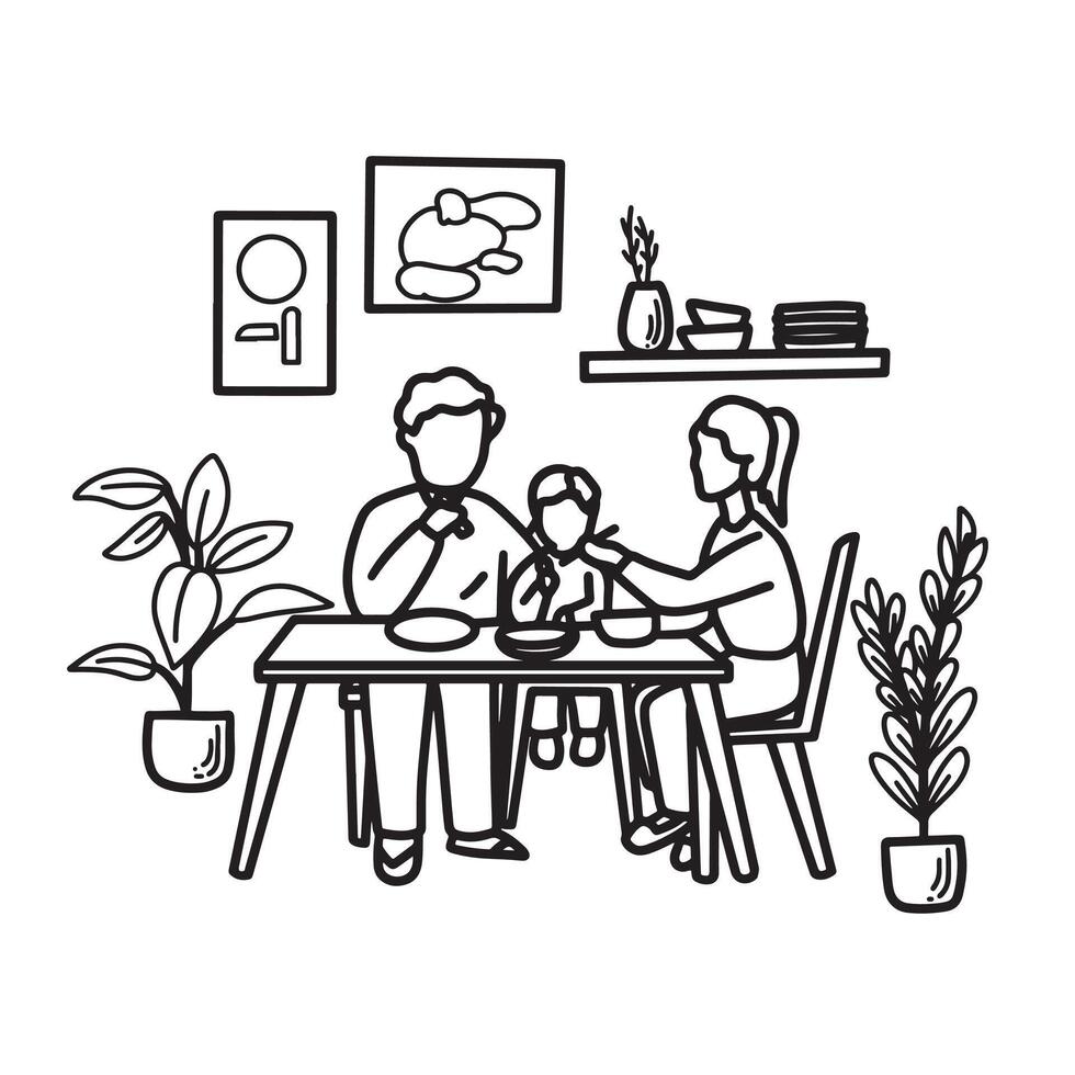 family playing game outline drawing line art community care vector