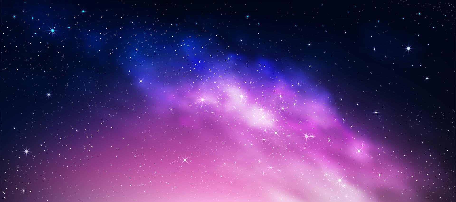 Night Sky Galaxy,Cloud with Nebula,Starry in Dark Blue Background,Universe filled with Star light in Purple,Pink,Beautiful Nature Star field with Milky Way,Horizon banner colorful cosmos,stardust vector