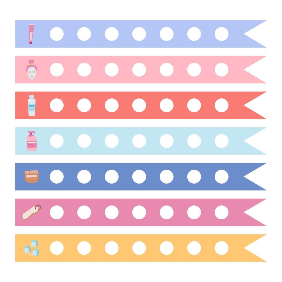Beauty tracker of habits about skin care with cute hand drawn illustrations. Reminder of the right care sequence for beautiful and healthy face. Checklist is perfect for planners, notebooks. vector