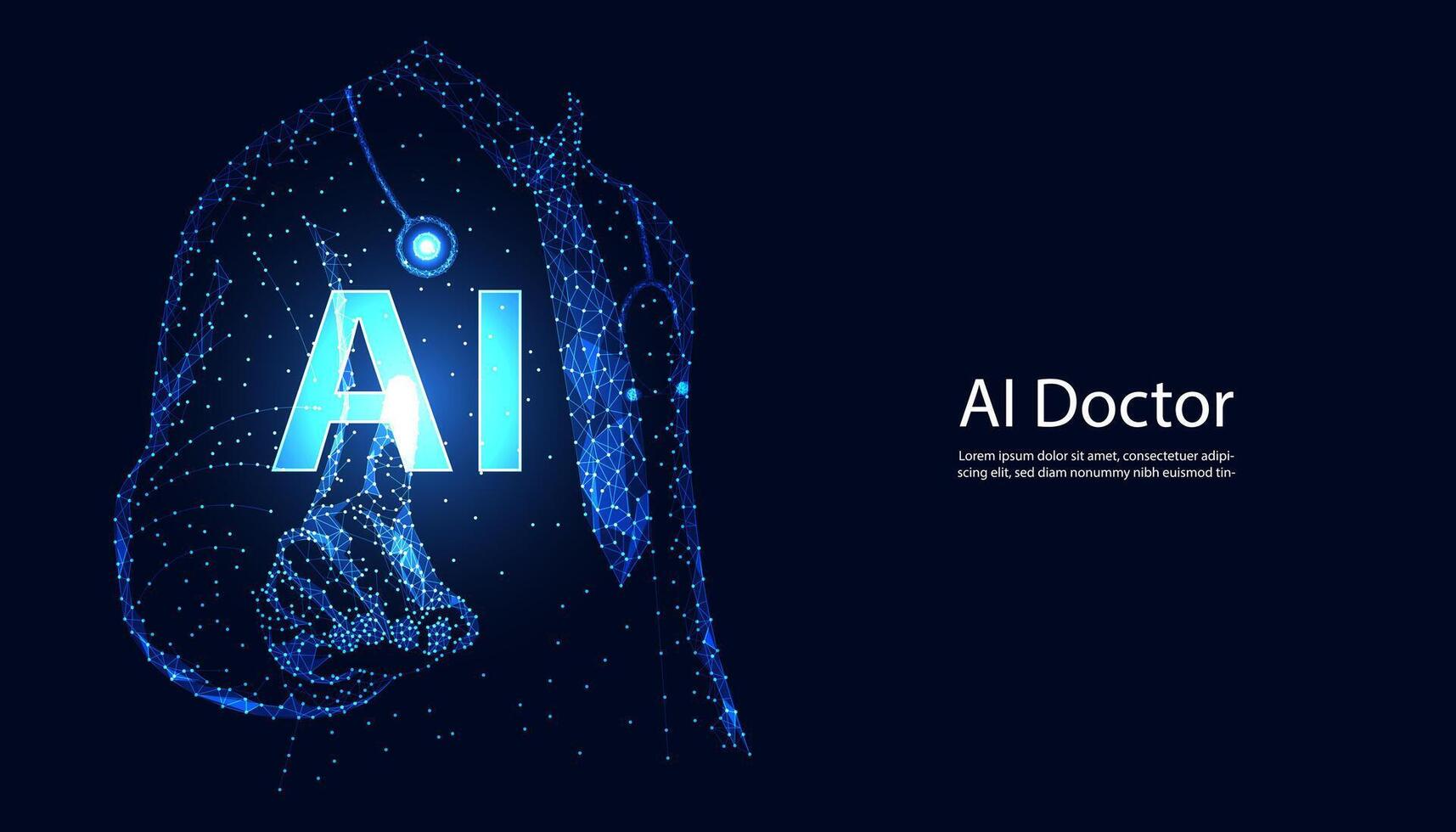 blue doctor wireframe ai medical line medical treatment illustration Use AI to help treat concept and modern on health background health insurance vector