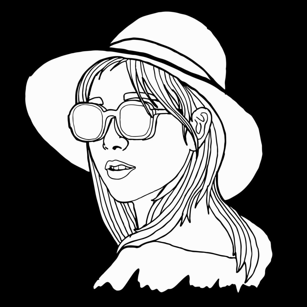 verano tema hermosa mujer vistiendo Gafas de sol blanco silueta vector