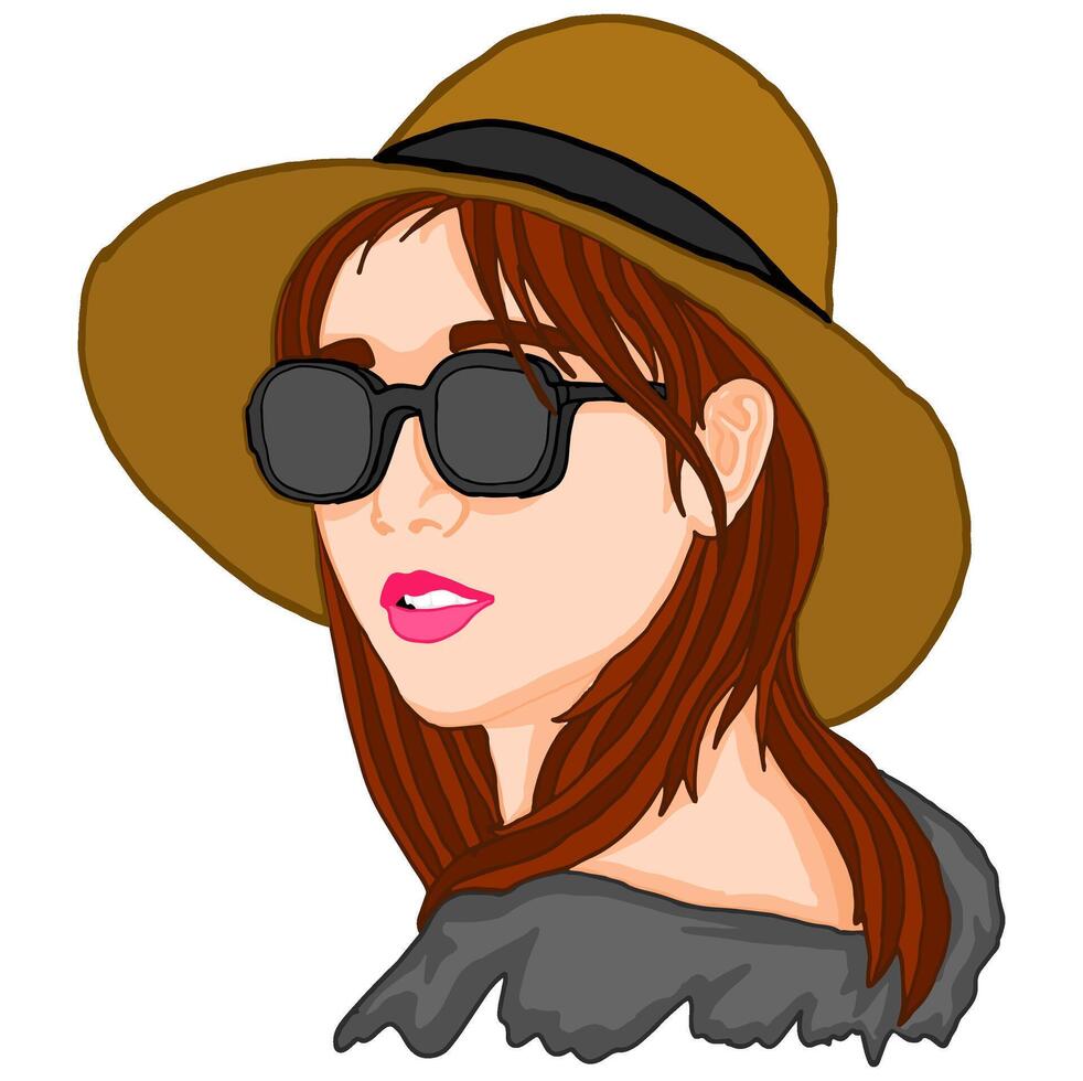 Summer Theme Beautiful Woman Wearing Sunglasses vector