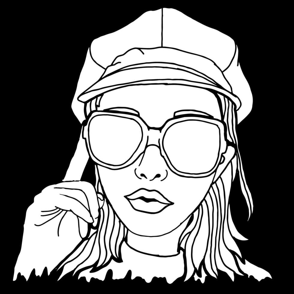 verano tema hermosa mujer vistiendo Gafas de sol blanco silueta vector