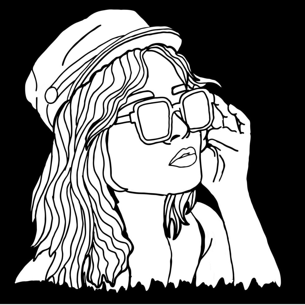 verano tema hermosa mujer vistiendo Gafas de sol blanco silueta vector