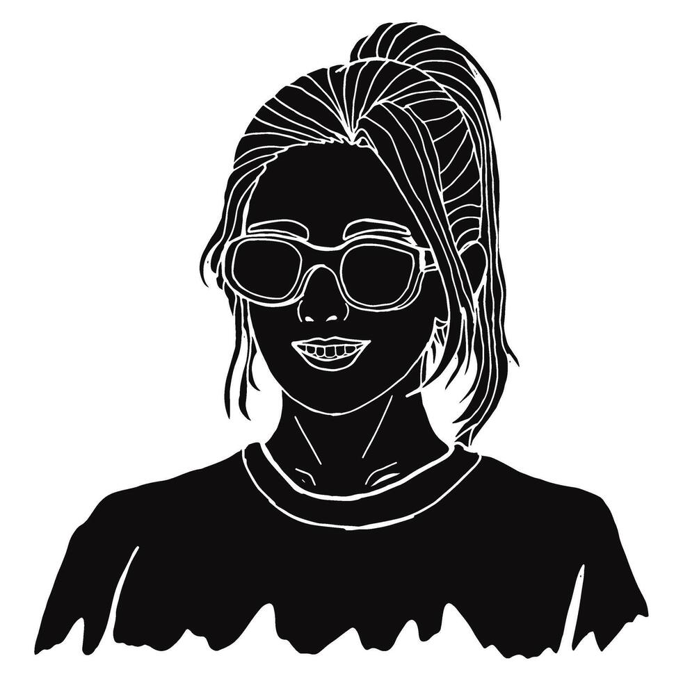 Summer Theme Beautiful Woman Wearing Sunglasses Silhouette vector