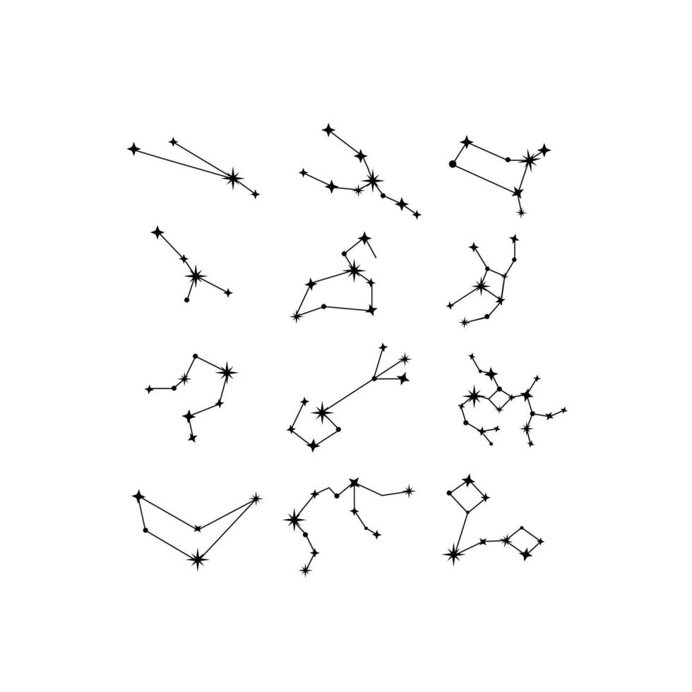 astrología constelaciones conjunto aislado en blanco. zodíaco firmar elementos vector