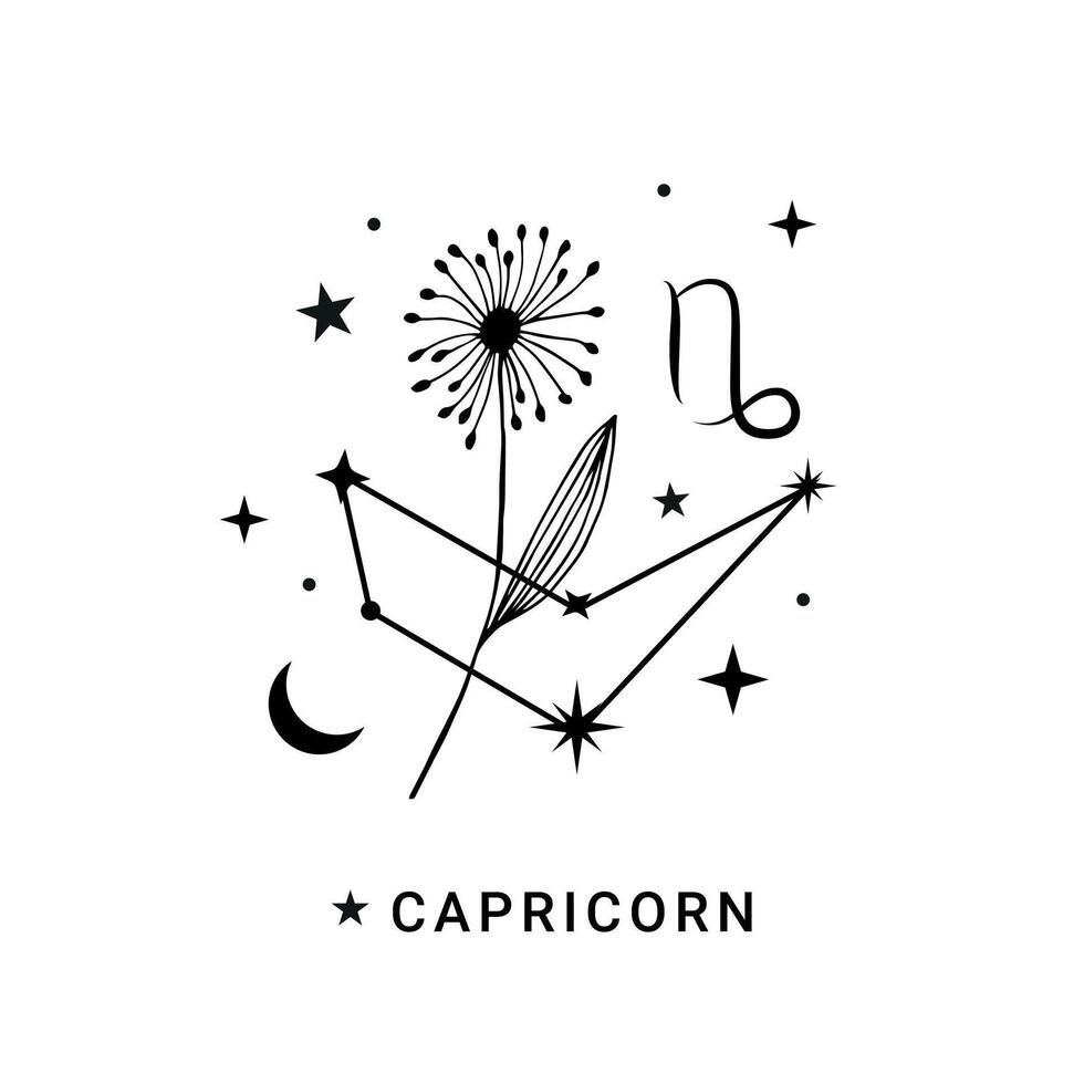 Capricorn zodiac sign with moon and stars vector