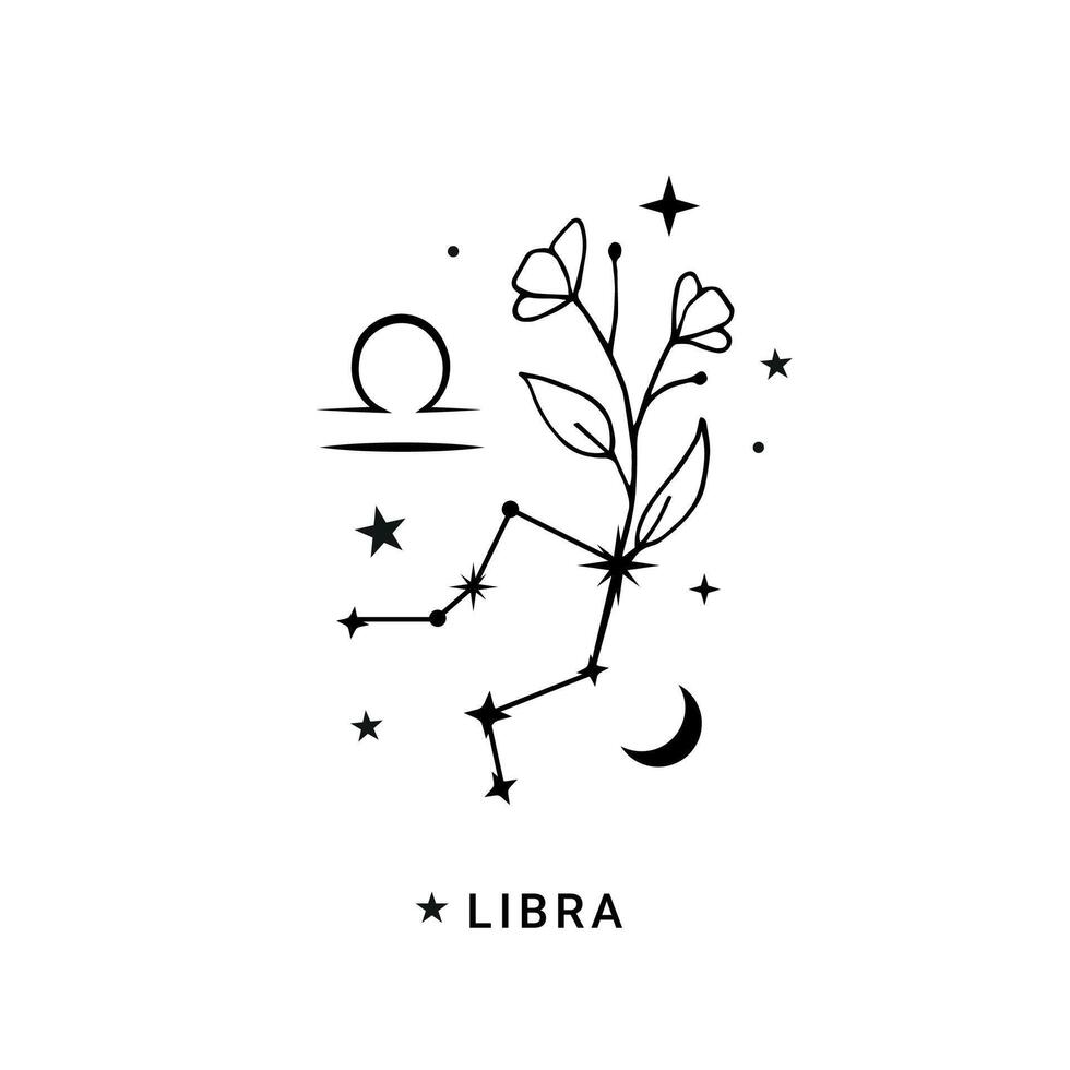 Libra zodiac sign with moon and stars vector