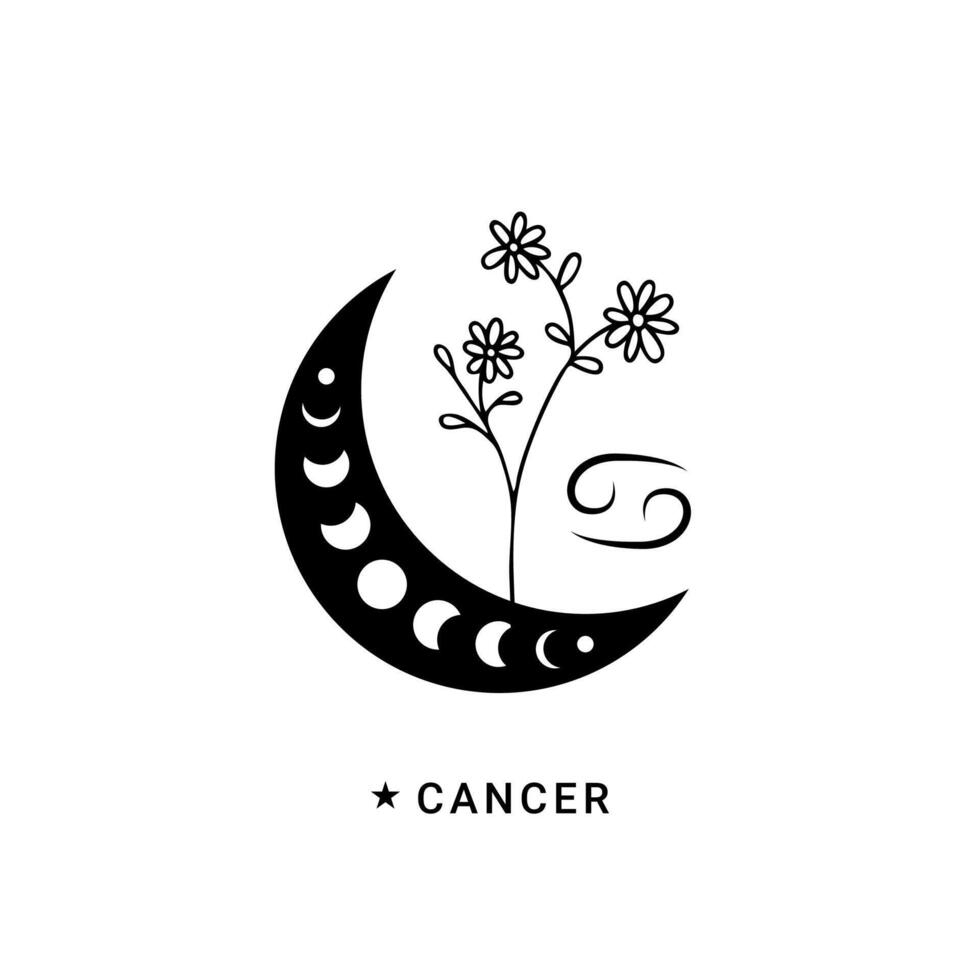 Cancer zodiac sign with moon and stars vector