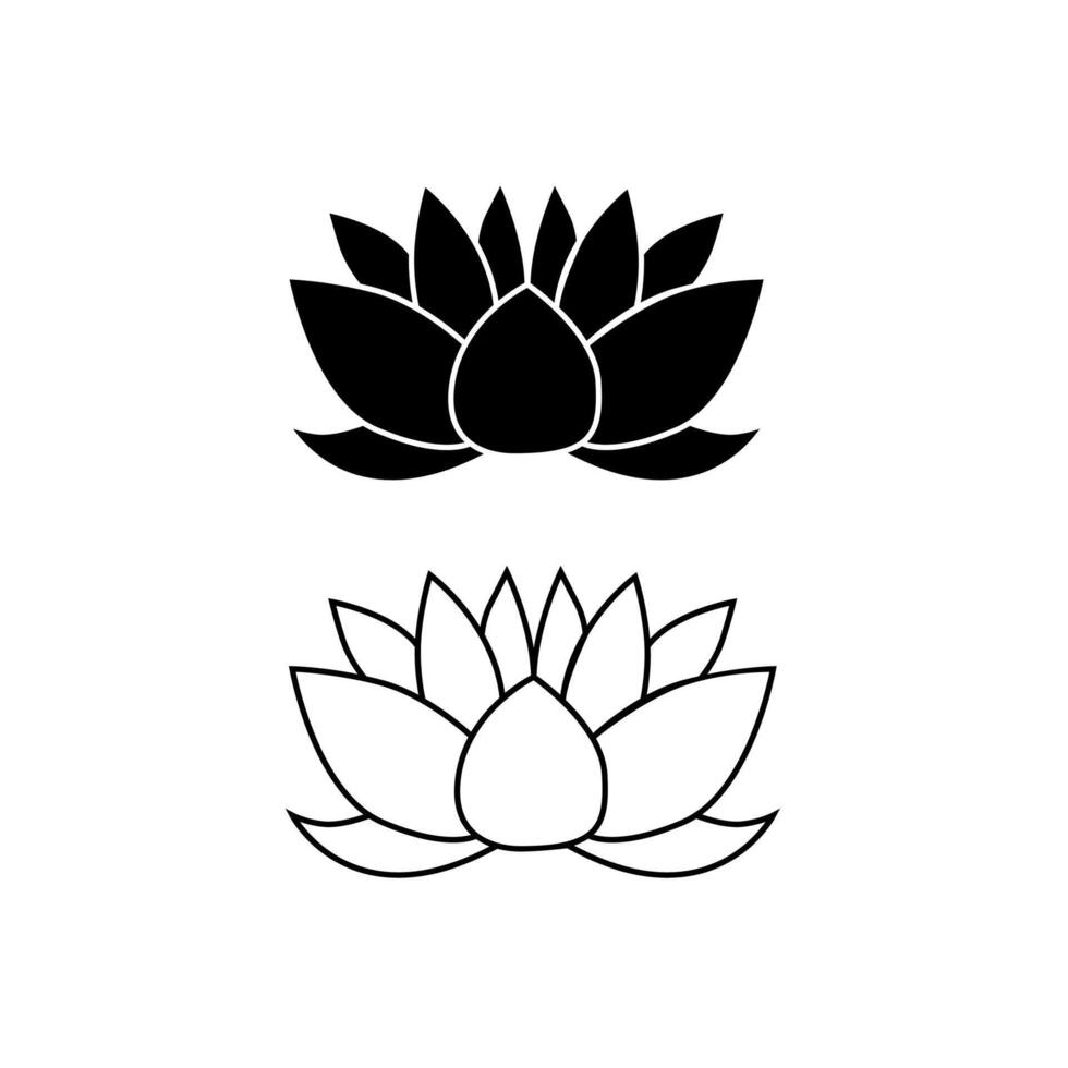 Simple elegant lotus set. Outline and silhouette flower vector