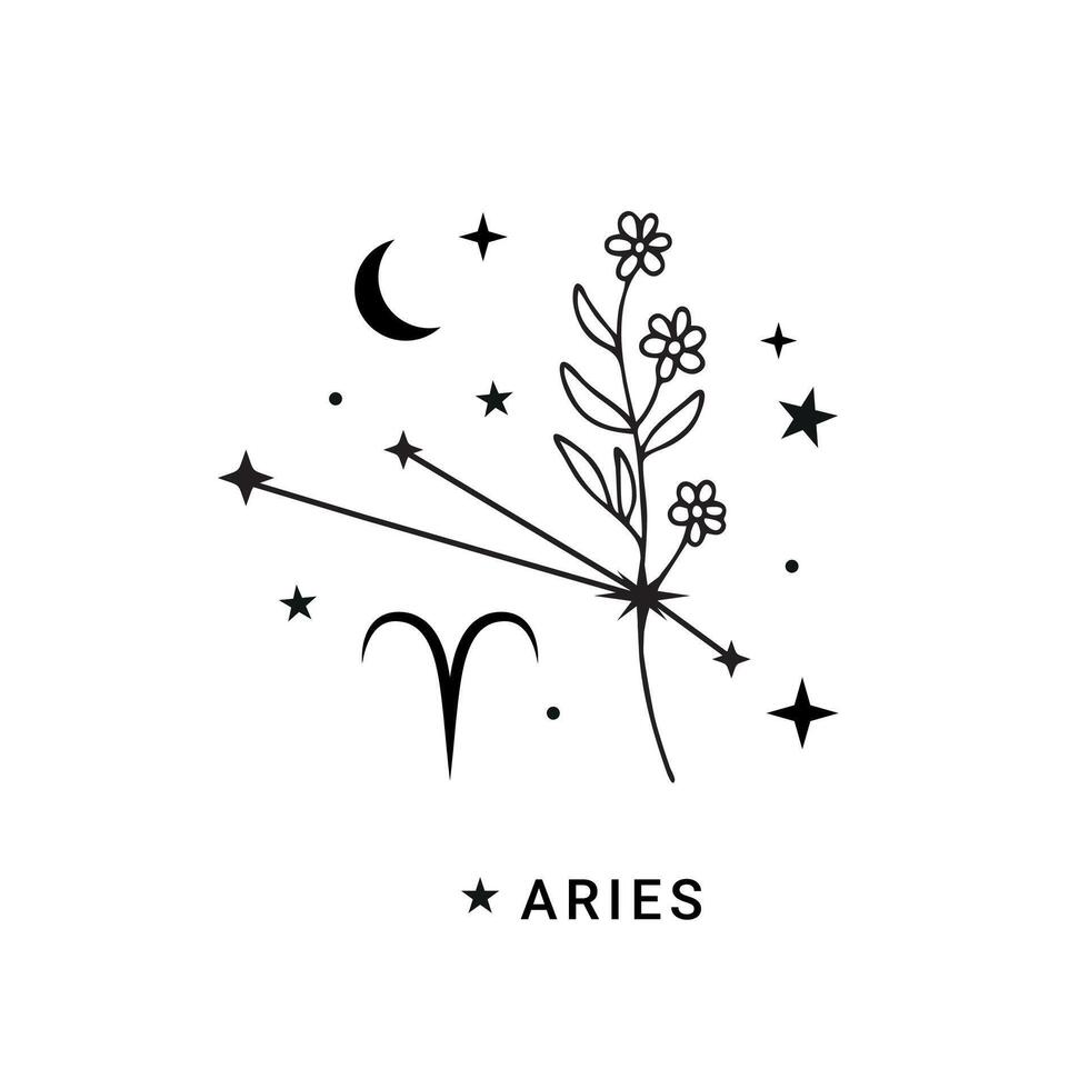 Aries zodiac sign with moon and stars vector