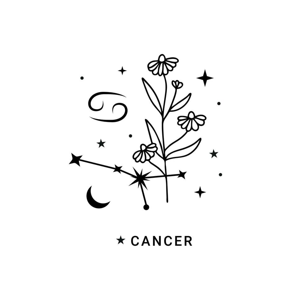 Cancer zodiac sign with moon and stars vector