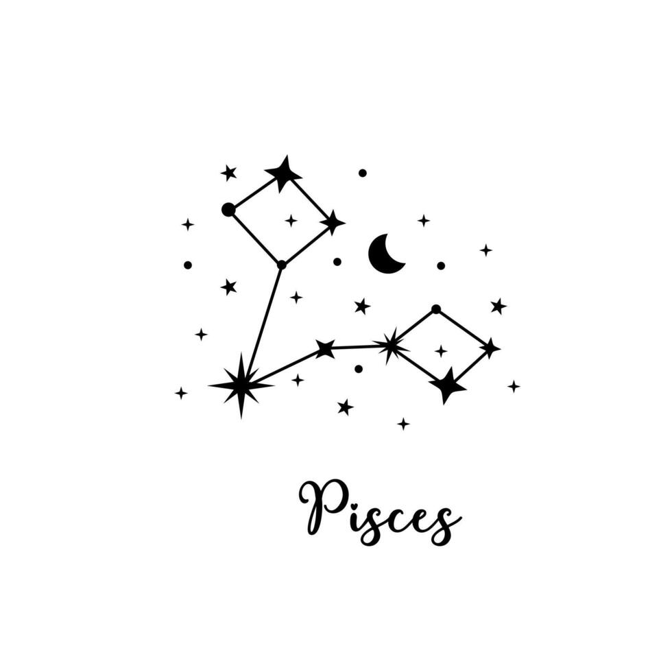 Picses zodiac sign with moon and stars vector