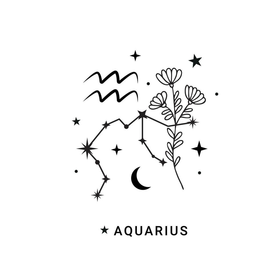 Aquarius zodiac sign with moon and stars vector