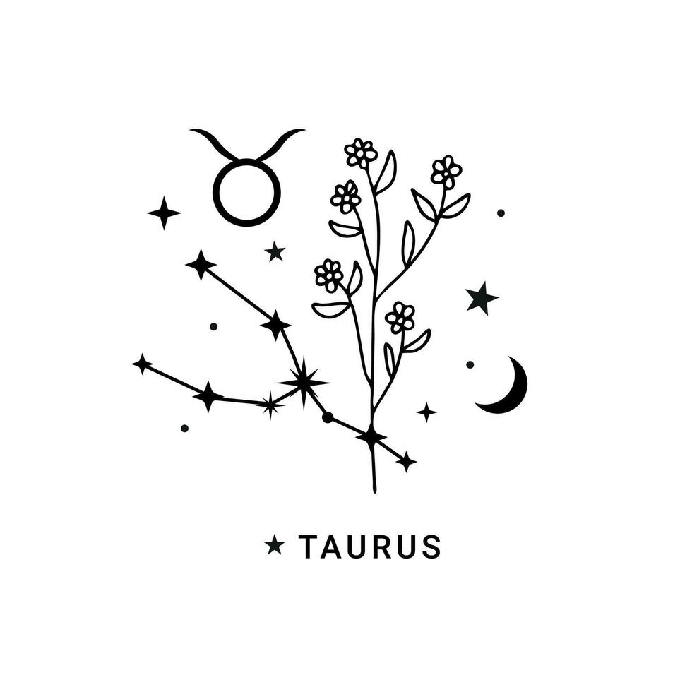 Taurus zodiac sign with moon and stars vector