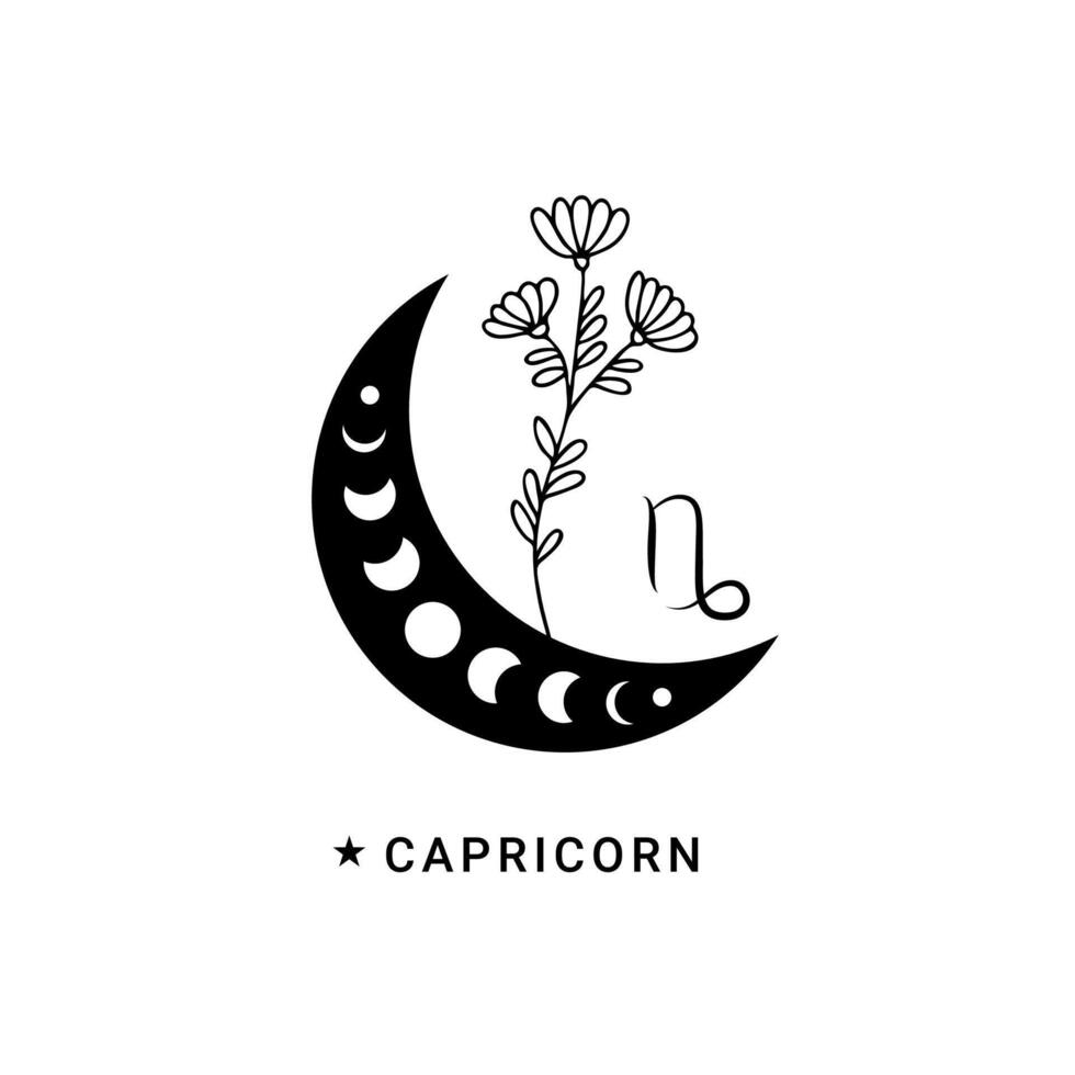 Capricorn zodiac sign with moon and stars vector