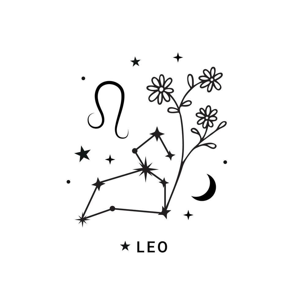 Leo zodiac sign with moon and stars vector