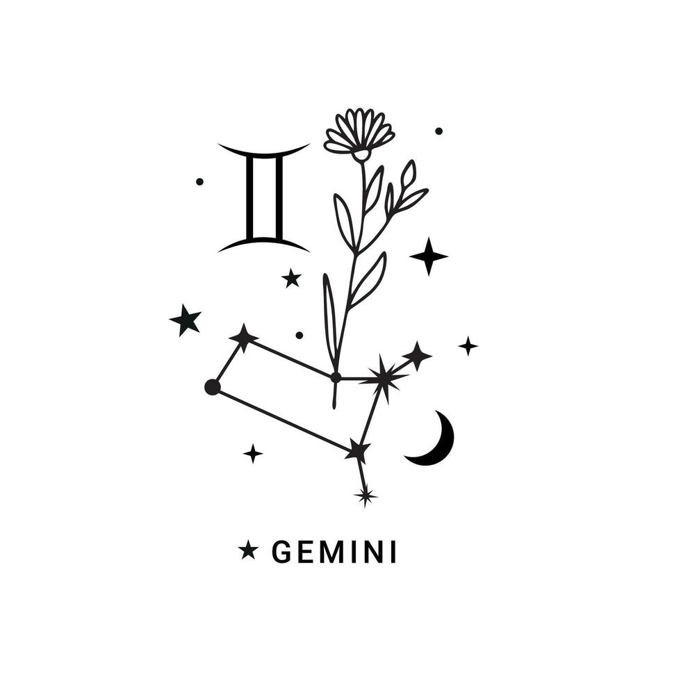 Gemini zodiac sign with moon and stars vector